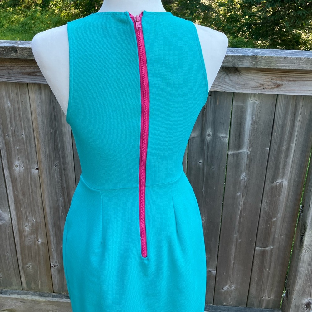 Everly Teal Midi Dress with Hot Pink Back Zipper